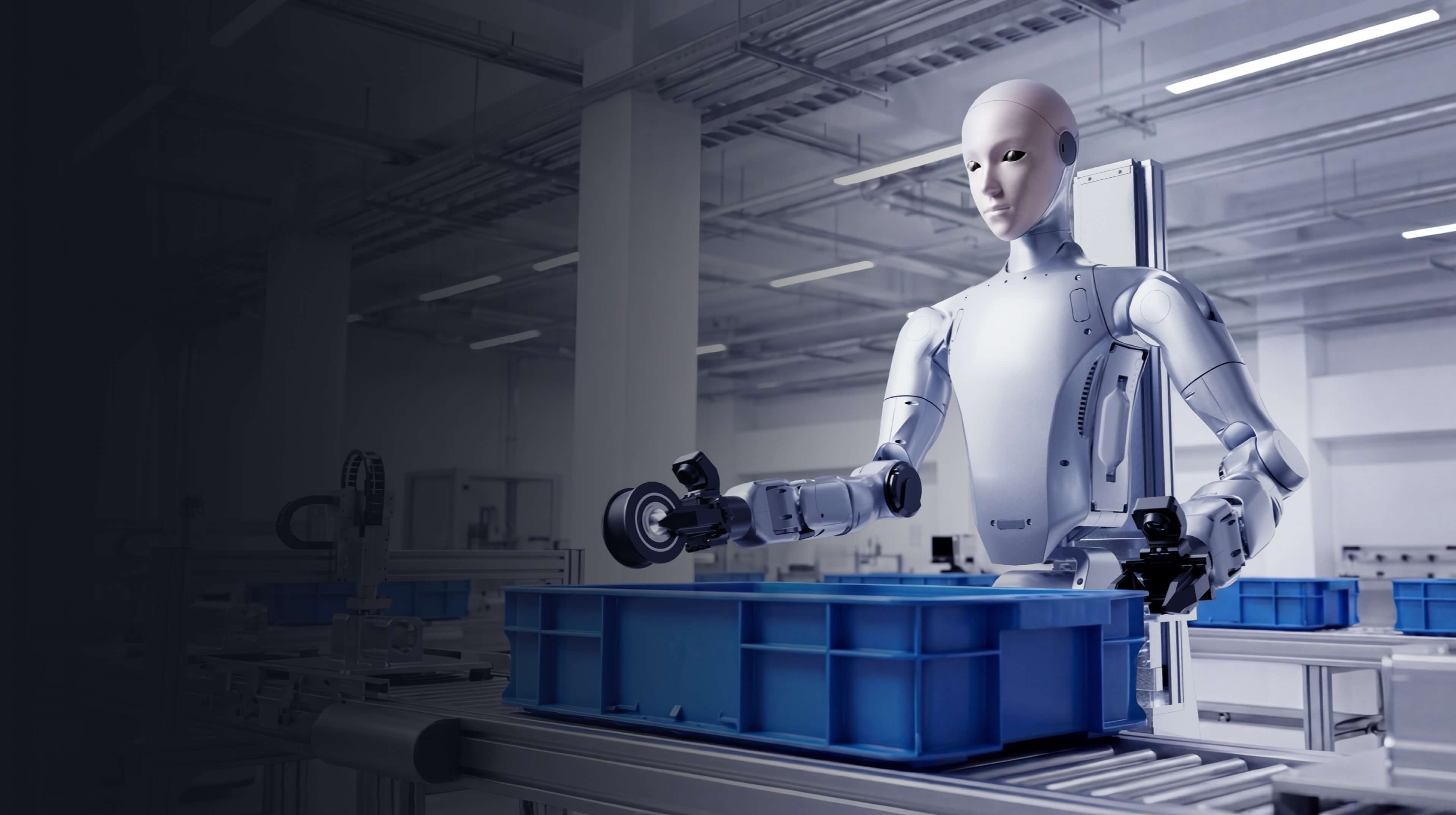 Unitree H2-D General Edition dual-arm humanoid on a fixed chassis with lift column