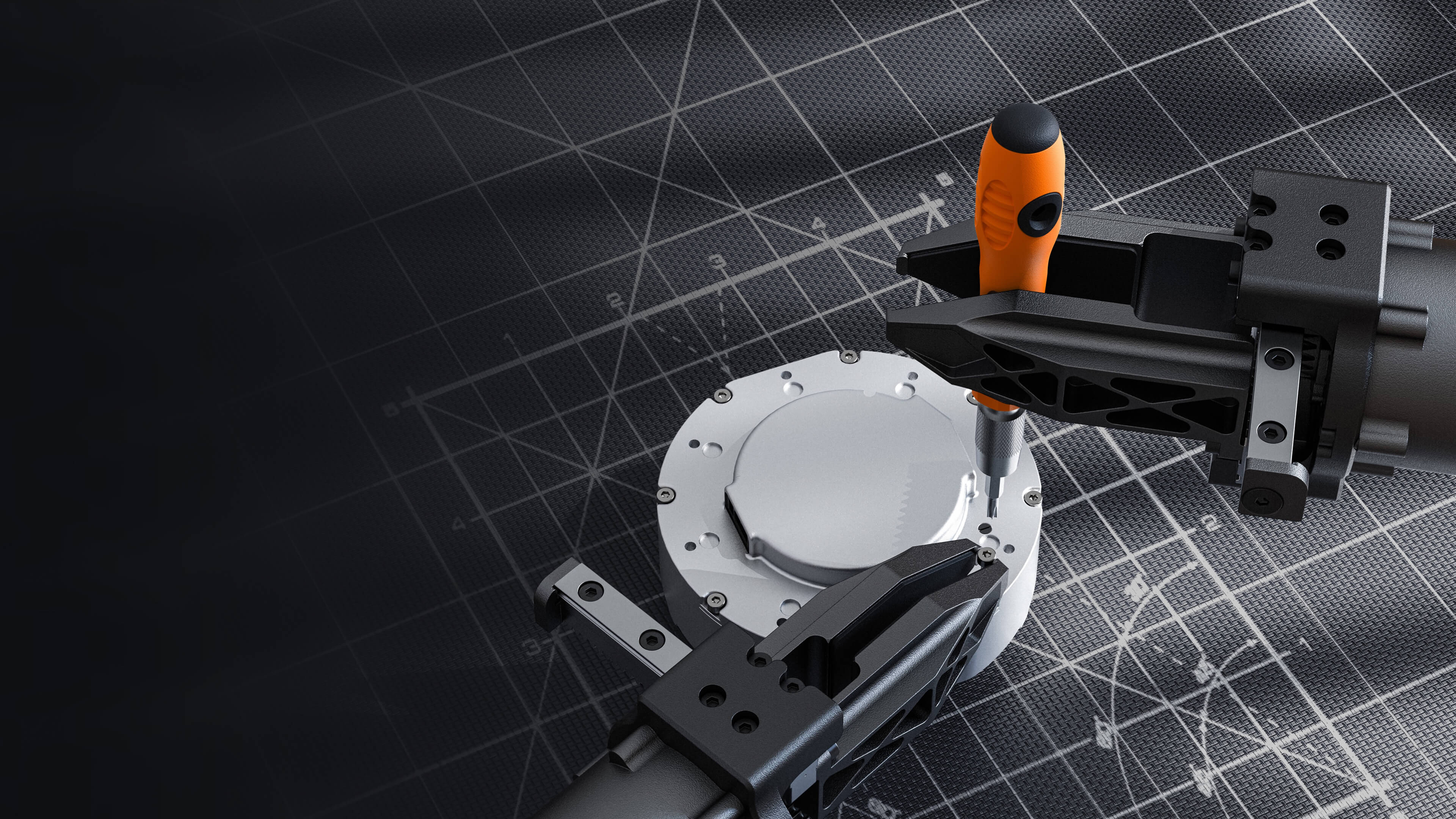 Unitree Dex1-1 parallel gripper clamping a screwdriver, mounted on a robotic arm